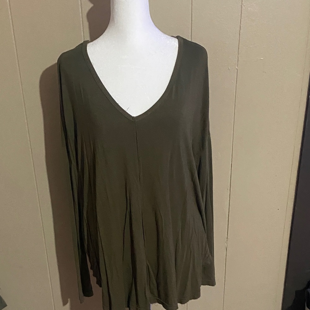 Free People Olive V-Neck Women's Top